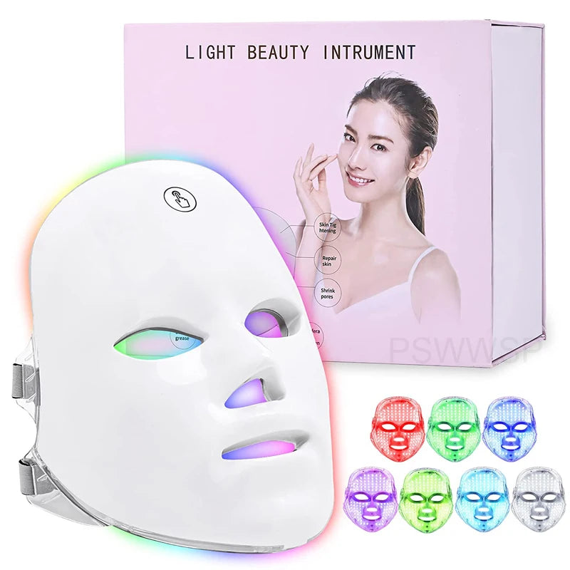 Máscara facial com led em 7 cores, terapia de fótons, cuidados com a pele, ferramentas de rejuvenescimento, anti acne, remoção de rugas, máscara de beleza facial.